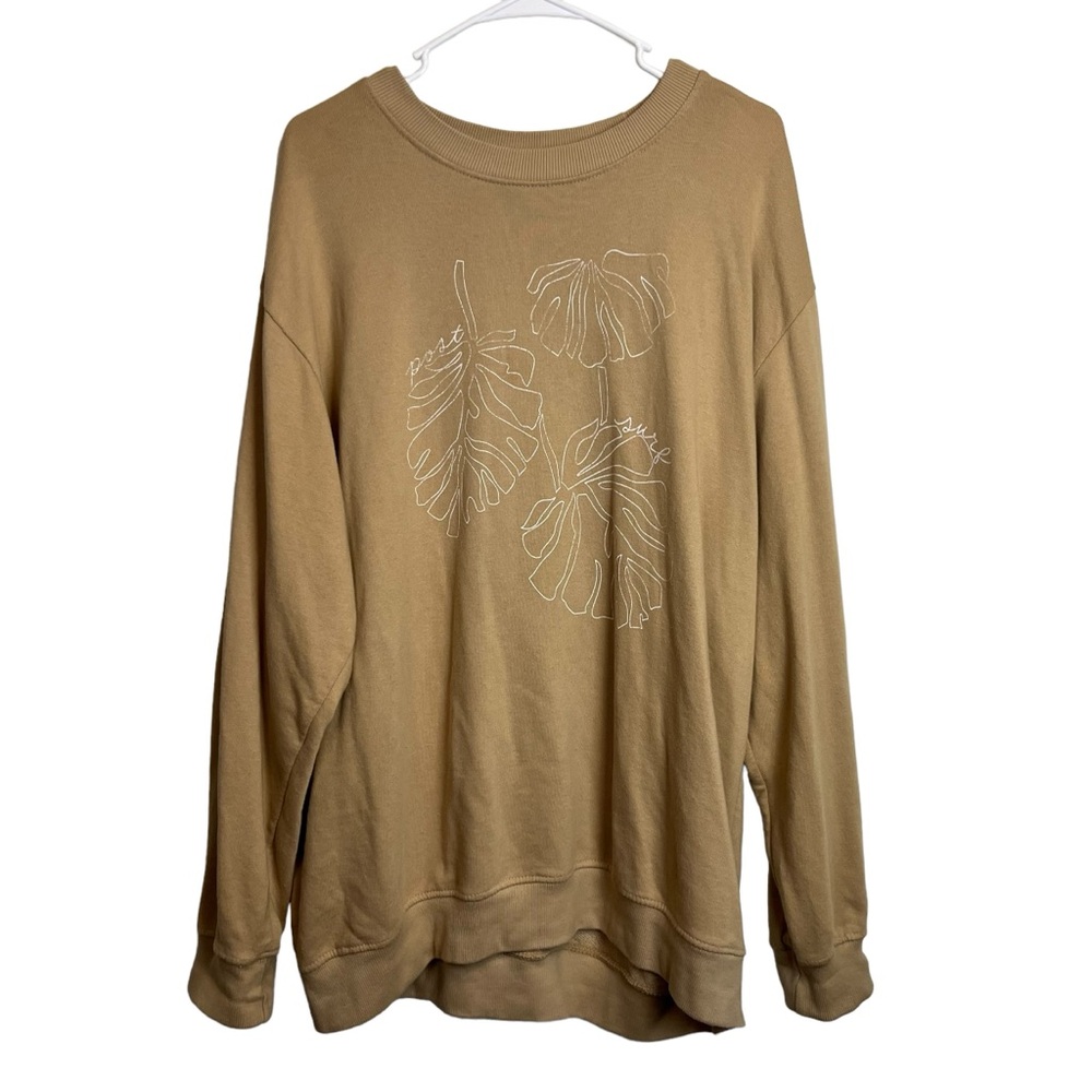 Post Surf Tan Monstera Plant Crewneck Sweater Size 2XL Women